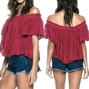 FREE PEOPLE THRILLS & FRILLS SWEATER OFF SHOULDER
